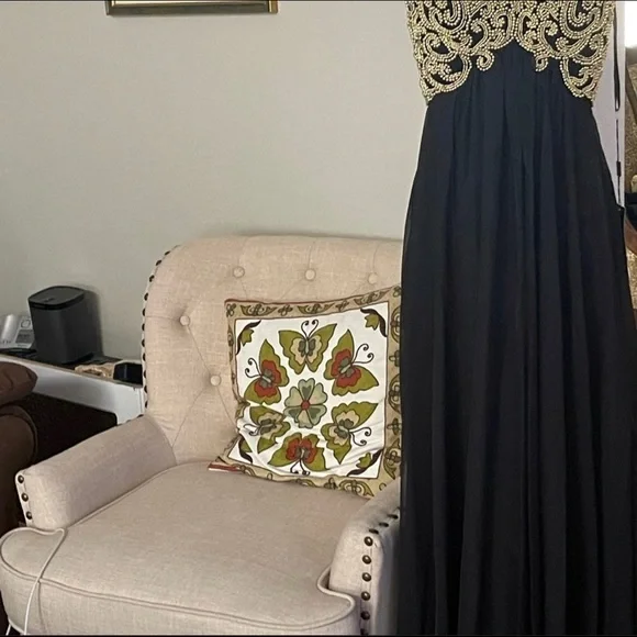 La Femme Black Chiffon Dress Good Beads - Picture 3 of 6